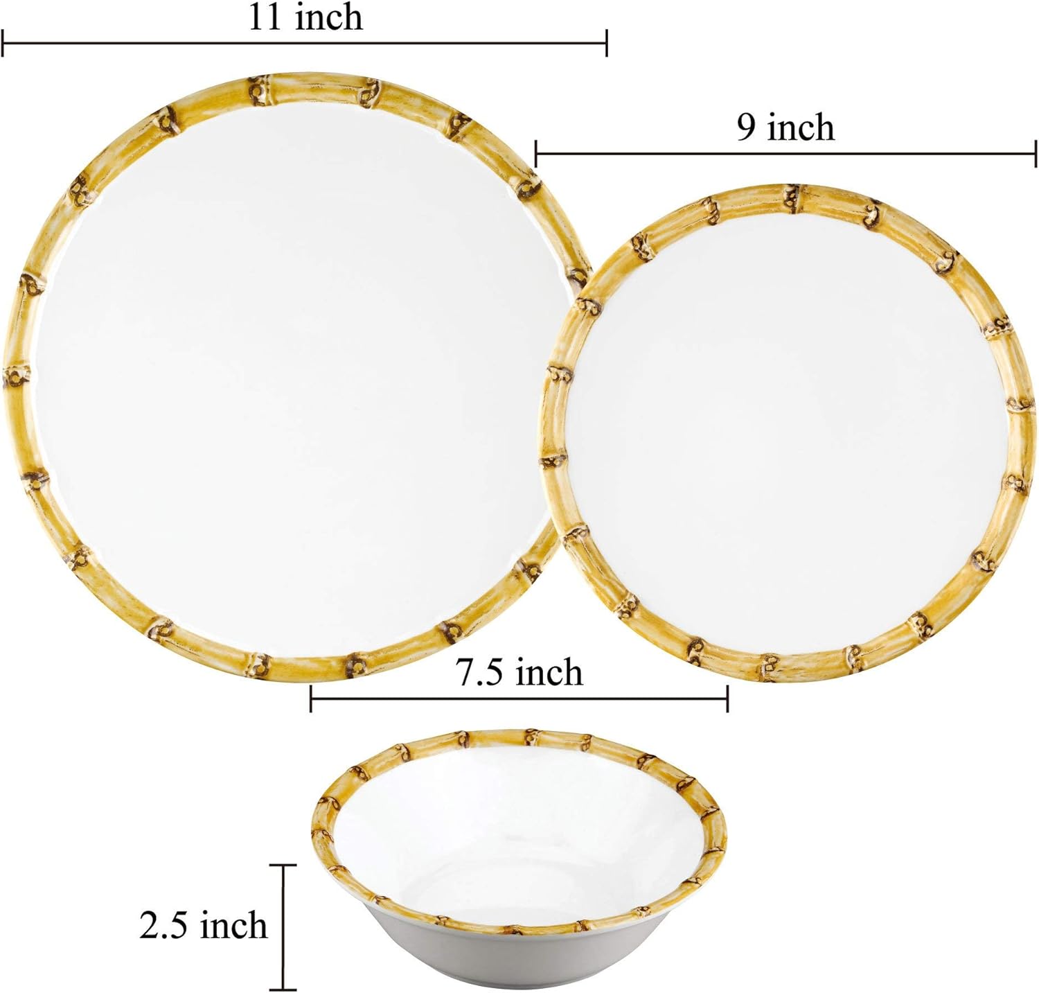 Supreme Housewares 12-Piece Melamine Dinnerware Set, Includes Dinner Plates, Salad Plates, Bowls, Service for 4. (Bamboo)