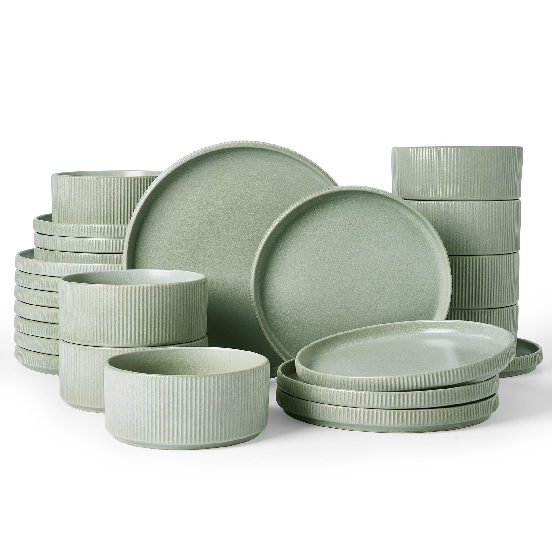 Famiware Star Stoneware Dinnerware Sets for 8, Reactive Glaze Plates, Bowls