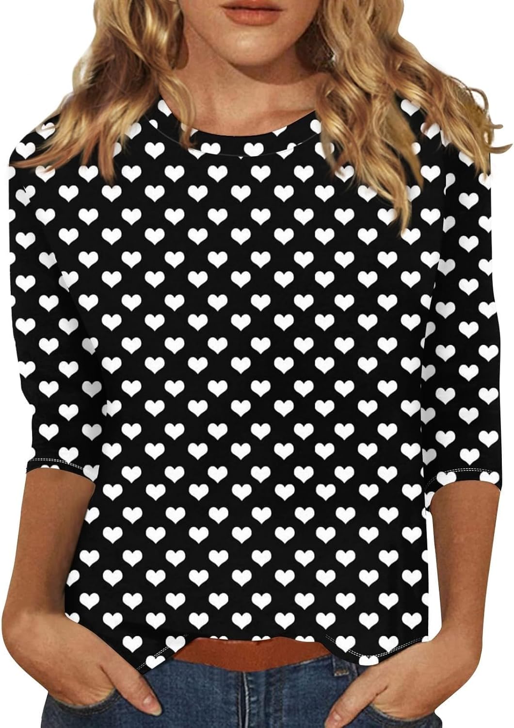 YSJZBS Womens Valentines Day Shirt 2025 Love Heart Print 3/4 Sleeve