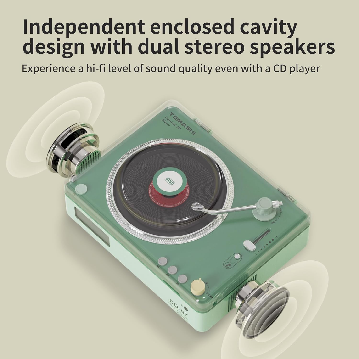 CD Player Portable with Speakers Blutooth Retro CD Player for Home Desktop Personal USB Music Stereo Rechargeable Player with LCD Display for Festival Gift CD-67(Green)