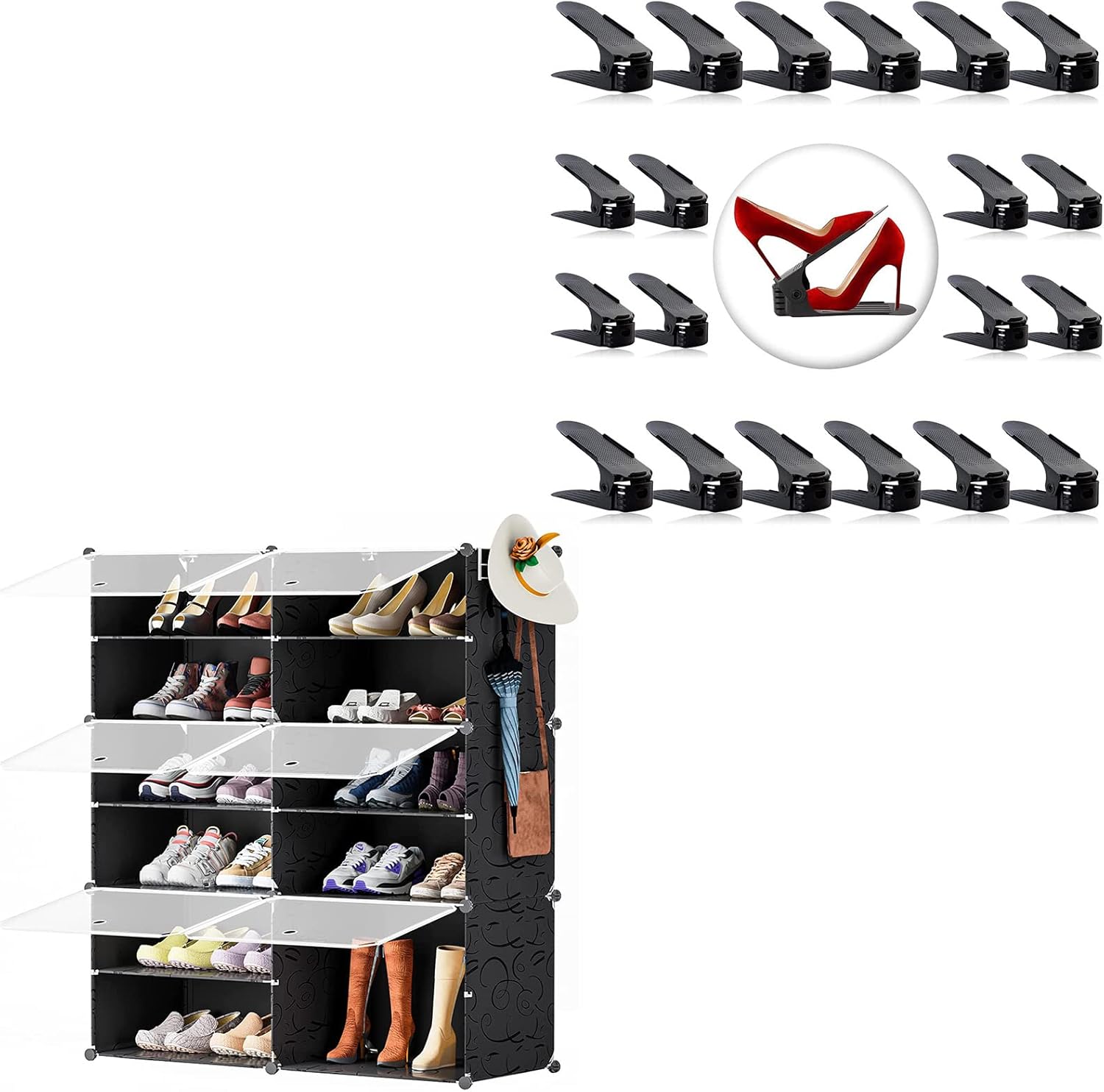 Neprock 20Pack Black Shoe Slots Organizer Bundle with 6