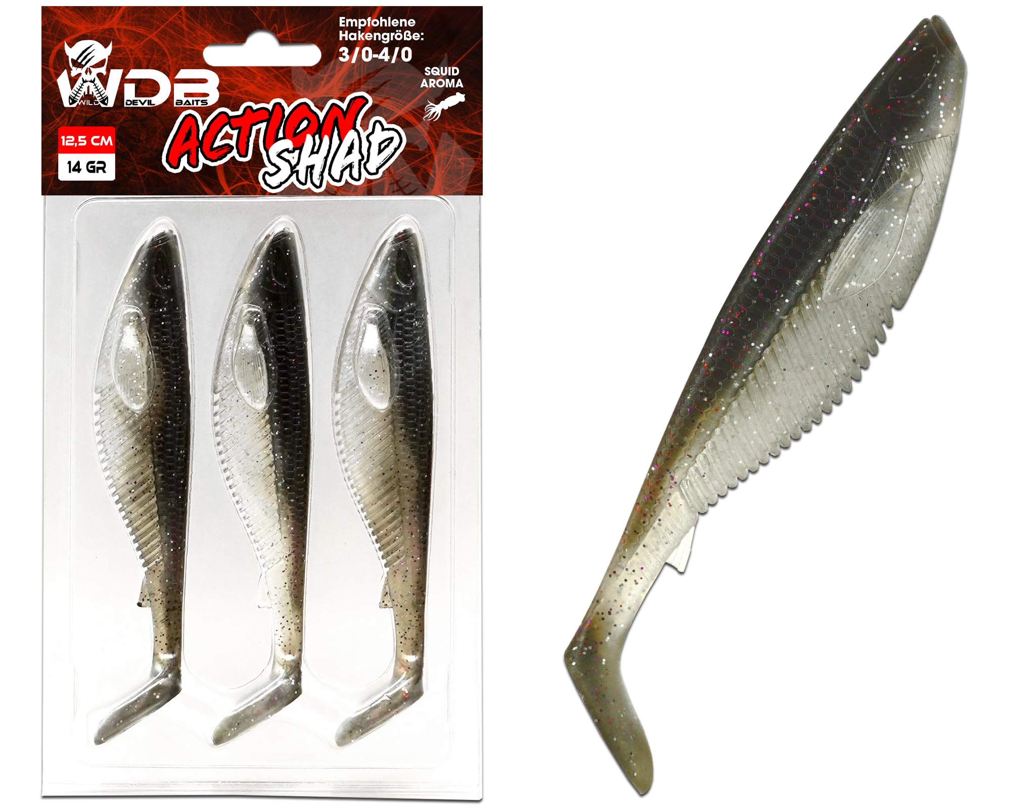 Angel-Berger Wild Devil Baits Action Shad Rubber Fish Artificial Bait Softlure Rubber Bait Pike Perch Zander Fishing Lure Predator Fish Bait (Natural Perch, 12.5 cm)