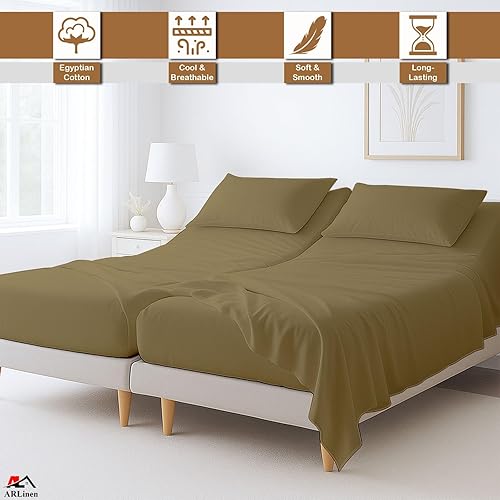 Miniatura 2 de ARlinen Juego de sábanas divididas tamaño Queen para camas ajustables, juego de ropa de cama de 5 piezas, 100% algodón, color gris topo, bolsillo