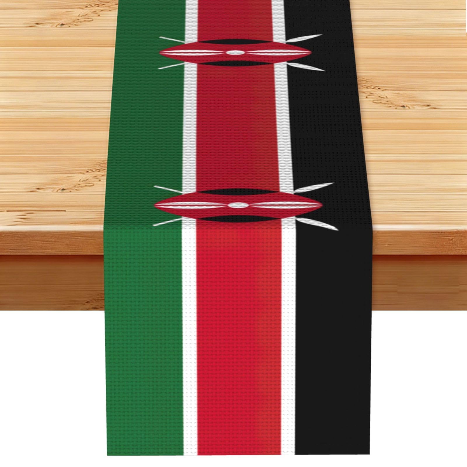 Flag of Kenya Printed Table Runner 13 x 72, Wrinkle Resistant Decor for Dining Table Coffee Table Fireplace