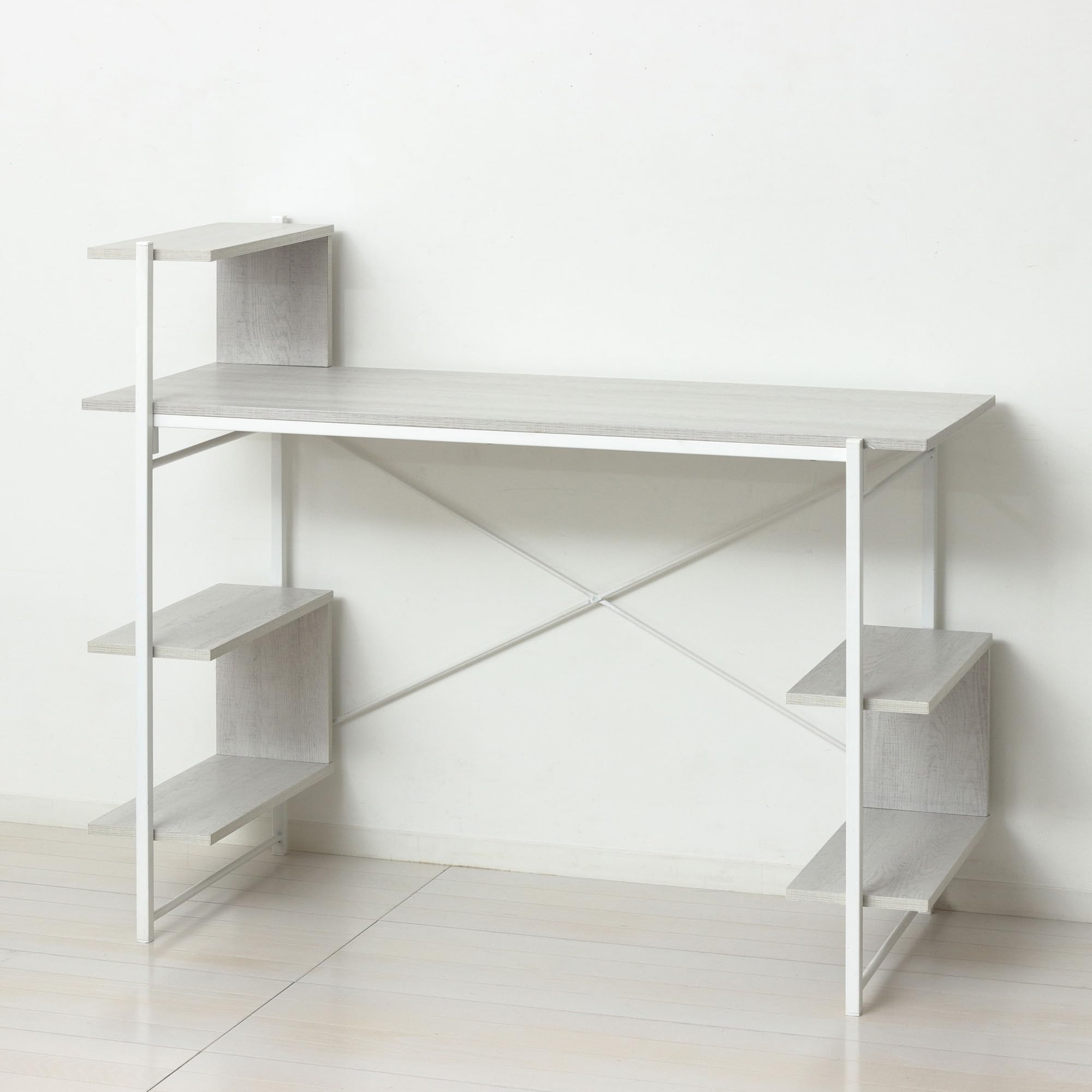 Amazon | らくらく組立 棚付デスクW120 幅120×奥行51×高さ98.5(76)cm