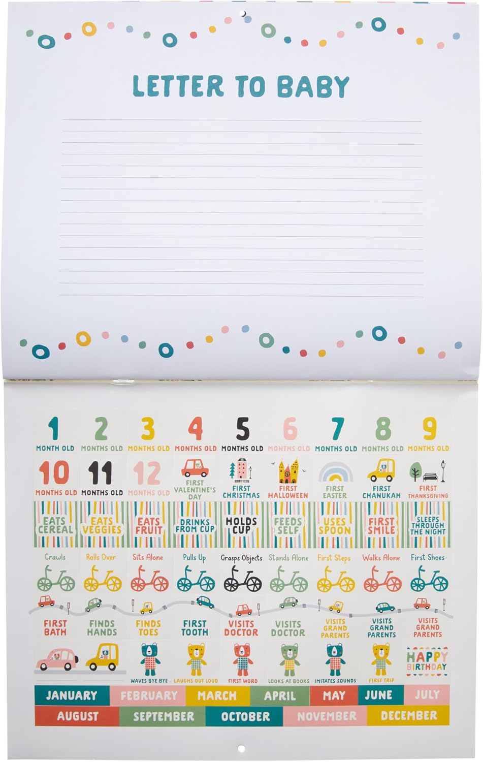 C.R. Gibson Always On the Go! Baby Milestone Calendar - Active Baby’s First Year, Milestone Memory Calendar