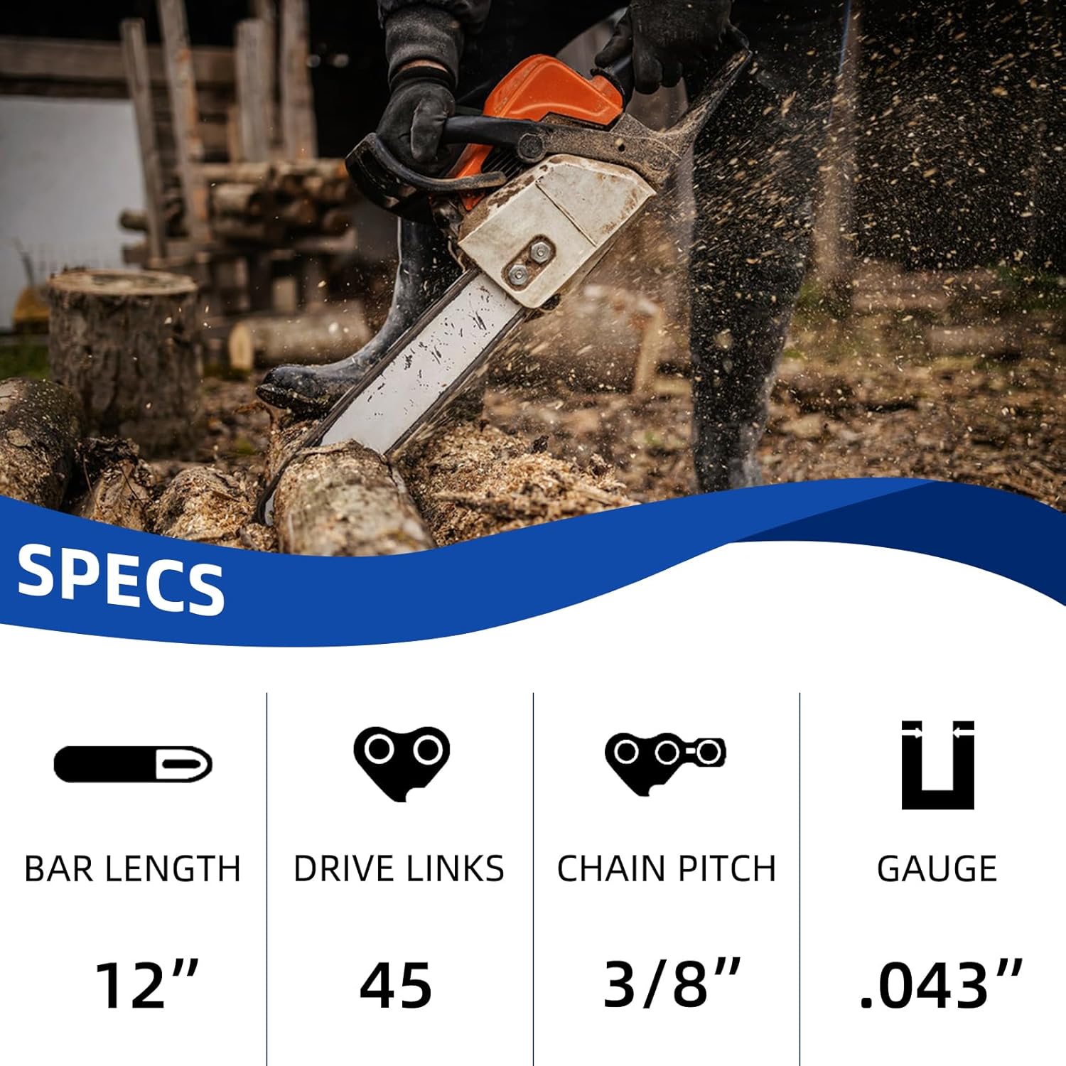 5Pack 12 Inch Chainsaw Chain Fits Dewalt 3/8" LP Pitch .043" Gauge 45 Drive Links Fit for Dewalt 20V DCCS620 DCCS620B DCCS620P1 DWO1DT612, WG350/380, LCS1240, Kobalt 1224, HUSQVARNA, ECHO, R45 thumbnail