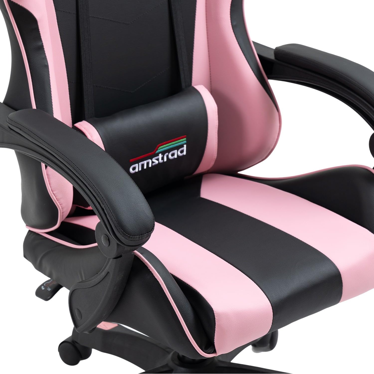 Amstrad AMS-800-PINK Fauteuil/Chaise de Bureau Gamer Coloris Noir & Rose - Coussin Lombaire & appuie tête