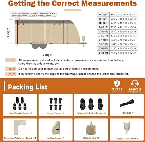 Miniatura 7 de Umbrauto - Cubierta para remolque de viaje RV de 35-38 pies, con techo de 7 capas, impermeable y a prueba de viento, incluye 4 fundas para llantas