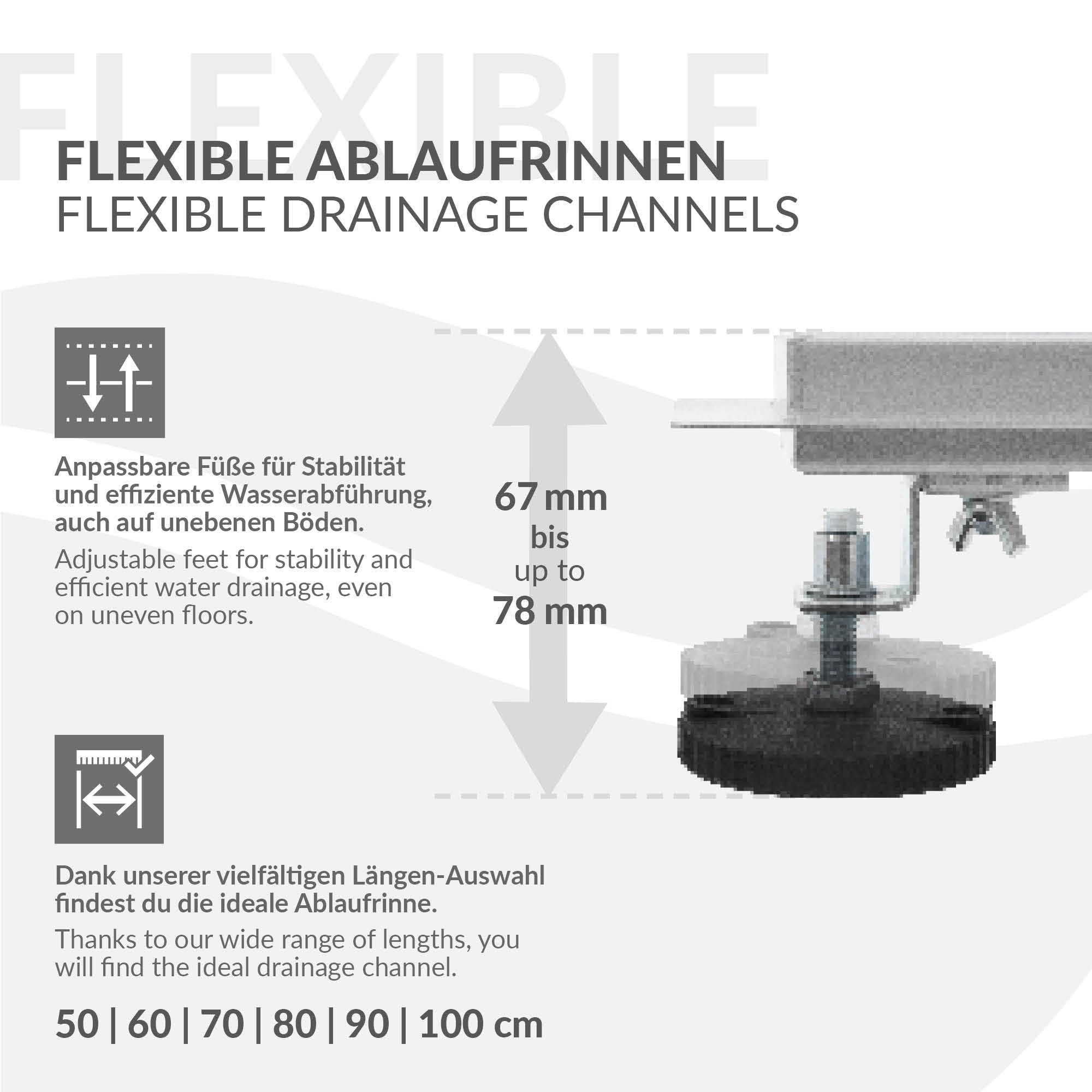 LuxeBath Canal de Ducha Desagüe 60cm 2en1 Extraplano Acero Inóxidable Fijación al Suelo Sumidero Sifón Doble Cara Autolimpiante con Tope para Olores y Colador de Pelo Alcantarillado para Baño