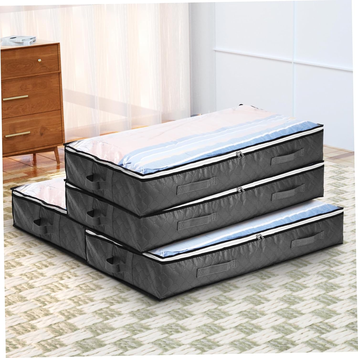 4pcs under Bed Storage Bags Laundry Organization Storage Bags Foldable Closet Zippered