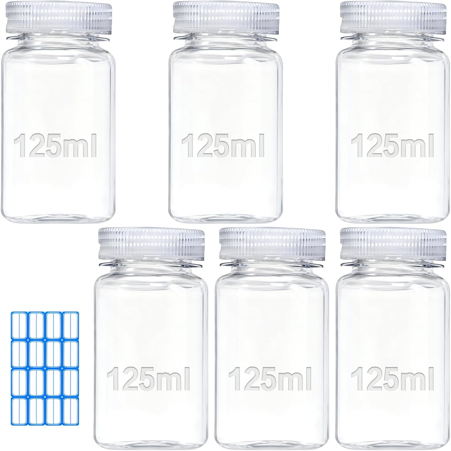 Pack of 6 Wide Mouth Bottles 125 ml Laboratory Bottle Empty Plastic Bottle for Filling Small Plastic Bottle Leak-Proof Transparent with Wide Opening for Pill Bottles Water Sample Bottles