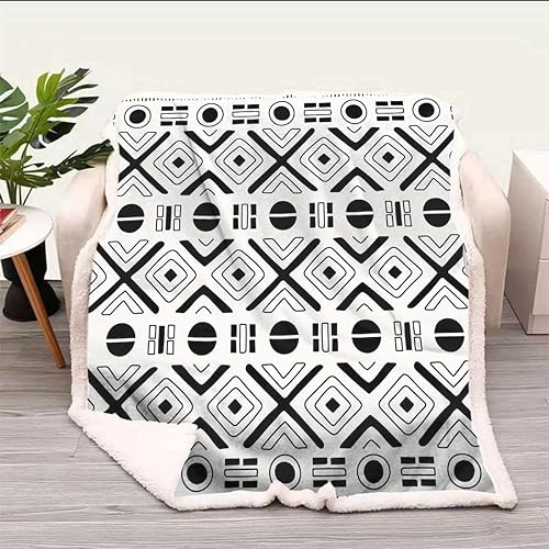 Miniatura 2 de Cobijas Calientes para Invierno con patrones tribales blancos, mullida, cálida, acogedora, gruesa para sofá, dormitorio, tamaño pequeño, 31.5 x 47