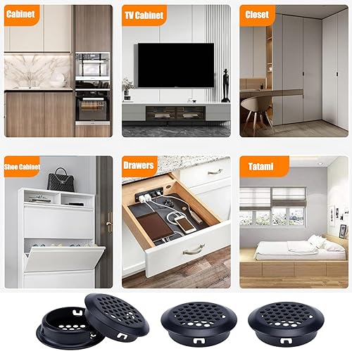 Miniatura 5 de MY MIRONEY Ventilación de aire de 1 pulgada (0.984 in), 10 unidades, color negro, circular, de acero inoxidable, con agujero de malla, para cocina,