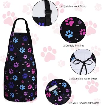 Dog Grooming Water-repellent Apron with 2 Pockets, Animals Puppy Dogs Pets Kitchen Chef Aprons for Grooming Cooking