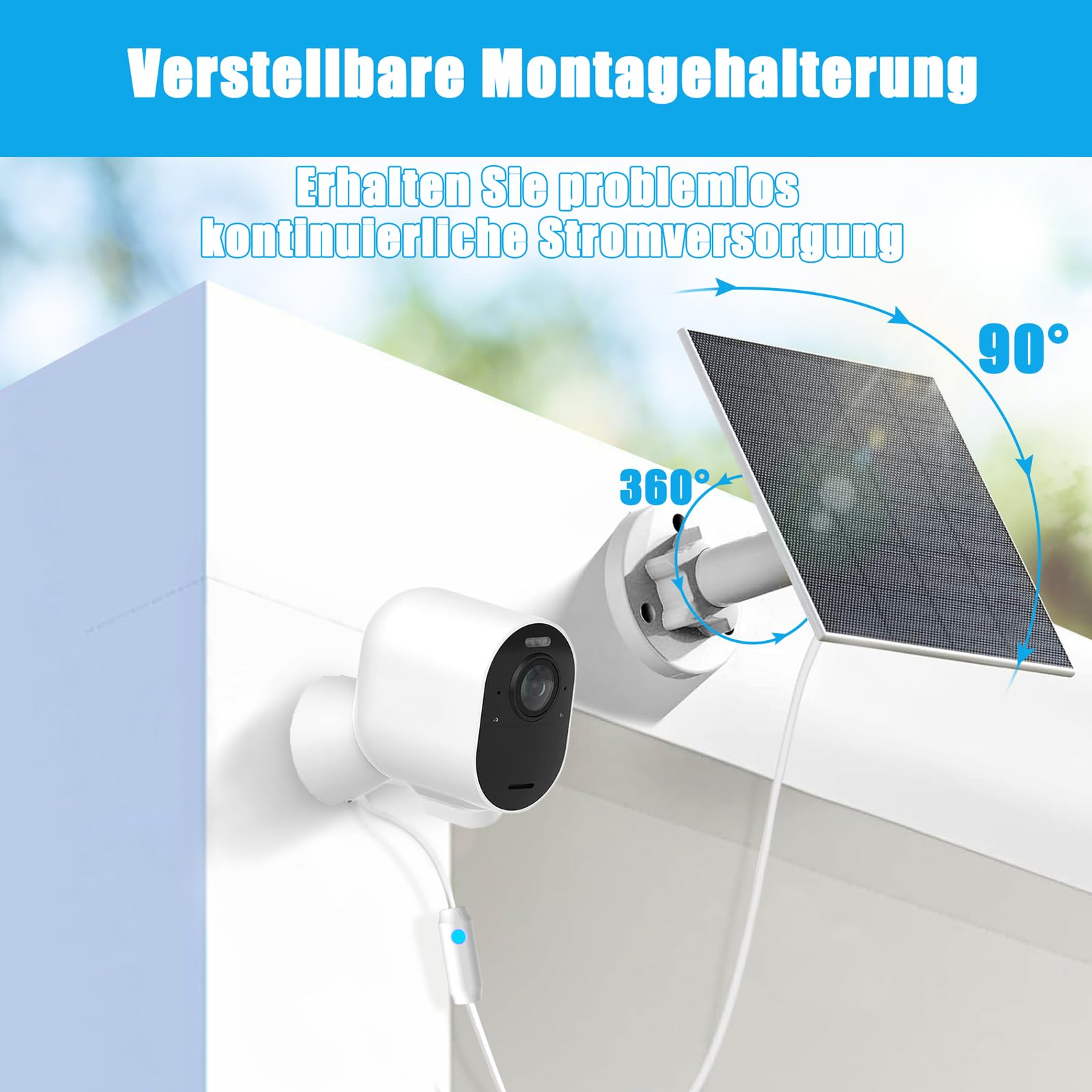 Panneau solaire 6 W compatible avec Arlo Pro 3/Pro 5S/Ultra/Ultra 2, chargeur d'énergie solaire pour caméra Arlo avec voyant lumineux, câble de 4 m, panneau solaire IP66 résistant aux intempéries
