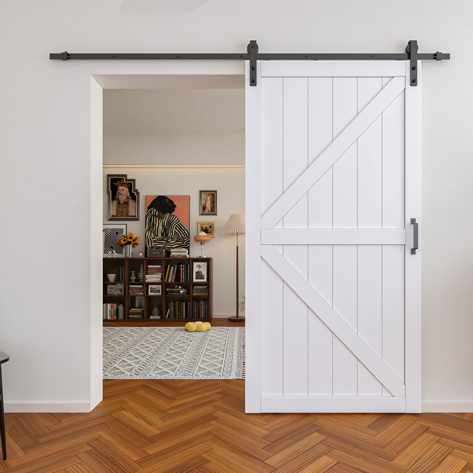 Lakenyon 42in x 84in Sliding Barn Door,K-Frame with Hardware Kit Included,MDF & DIY Painted,Assembly Needed,White