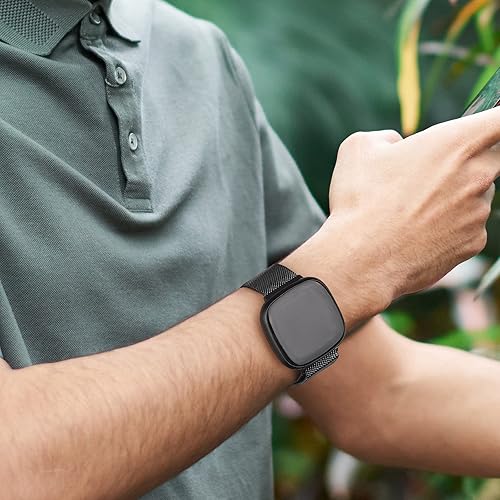 Miniatura 2 de Amzpas Correas compatibles con Fitbit Versa 34 Fitbit Sense  Sense 2, pulsera magnética ajustable de malla de acero inoxidable transpirable para
