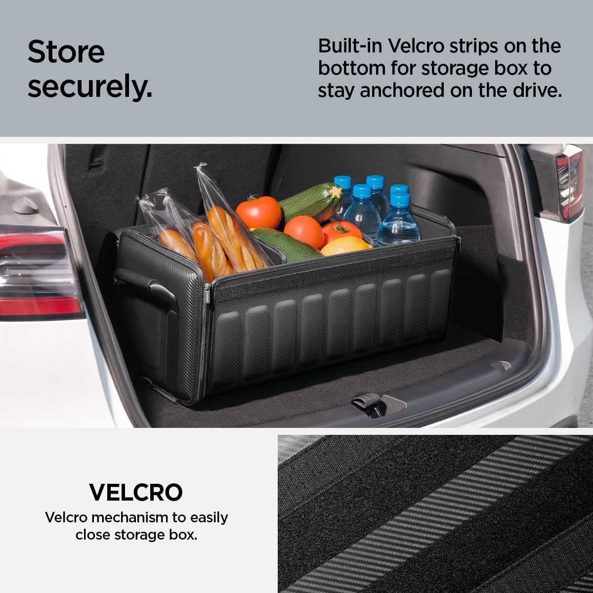 Spigen Trunk Organizer Collapsible Heavy Duty Foldable with Lid for SUV, Model Y juniper (2025/26), Model 3/Y/S/X/Cybertruck, Sedan, and all car (Black)