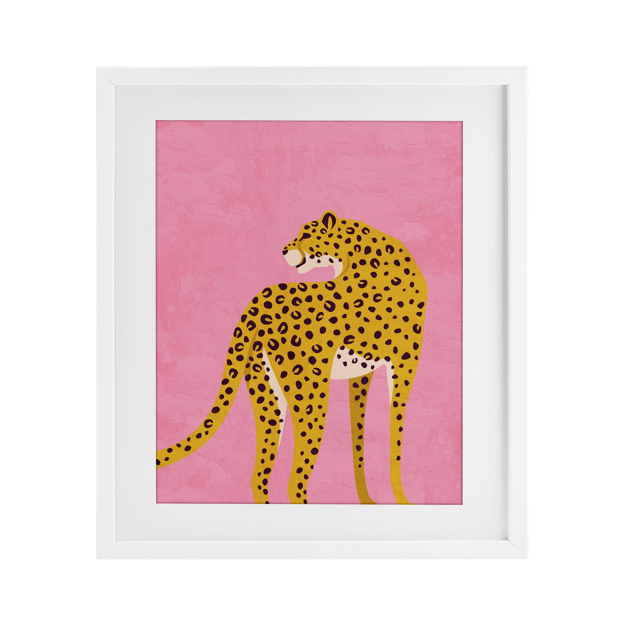 Stupell Industries Coastal White (Textured) 'Leopard On Pink Serenade', Framed Print Under Glass, White, 13 X 16 Inches, Easy To Hang And Sturdy, Made In Usa, By Kim Allen