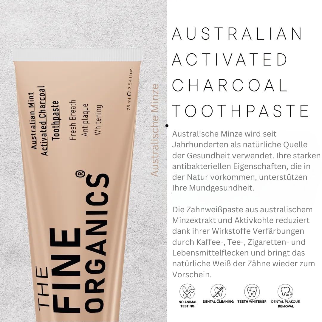 THE FINE ORGANICS Avustralya Nanesi Özlü Beyazlatıcı Aktif Karbon Diş Macunu, 75ml