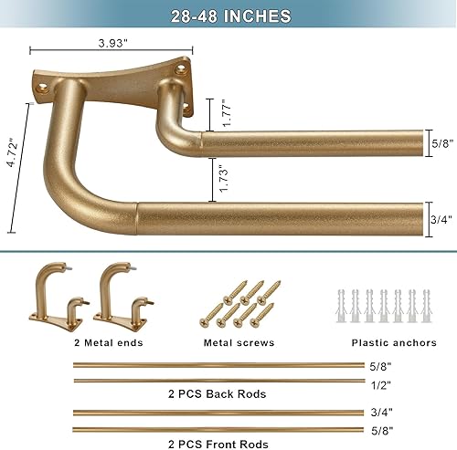 Miniatura 2 de Barras de cortina dobles de 72 a 144 pulgadas, barras de cortina dobles envolventes, cortineros dobles para oscurecer la habitación, parte delantera