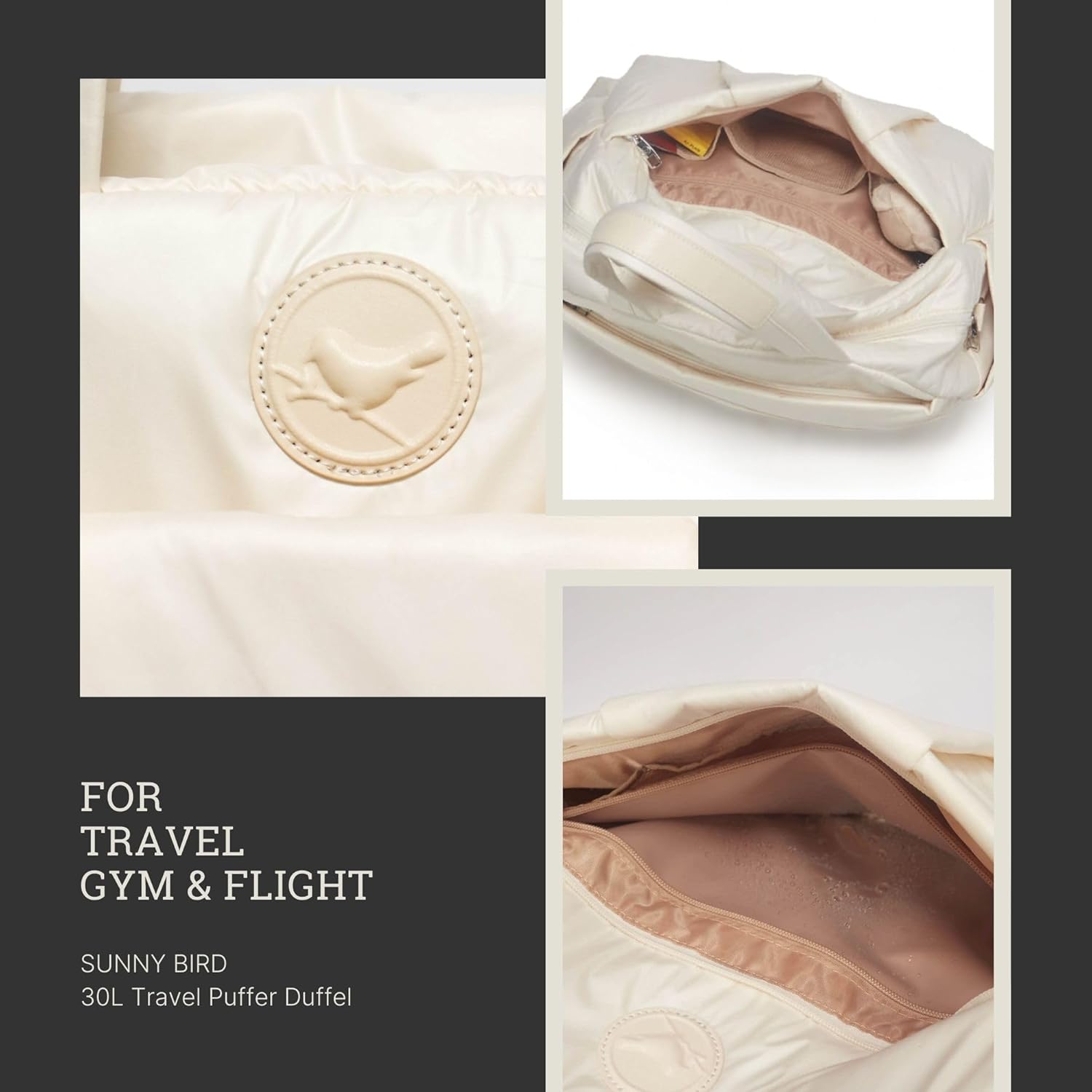 SUNNY BIRD Gym Duffel Bag for Women, Weekender Overnight Bag for Travel (White) - Image 6