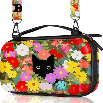 Gurgitat Carrying Case for Nintendo Switch/Switch OLED Travel Carry Cases Hard Shell Protective Cover Flowers Cat Cute Girls Boys Accessories Storage Pouch Bag for Nintendo Switch 1 2017 /Oled 2021