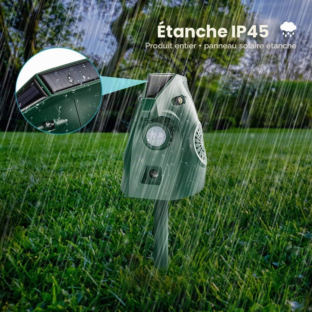 Répulsif Chat Extérieur, Repulsif Ultrason Chat Solaire Ultrason Anti Chat Chien, Charge de Solaire USB, Répulsif Chat Chien Jardin pour Chats, Oiseaux, Renard, Souris et Rat, Pigeon, Lapin