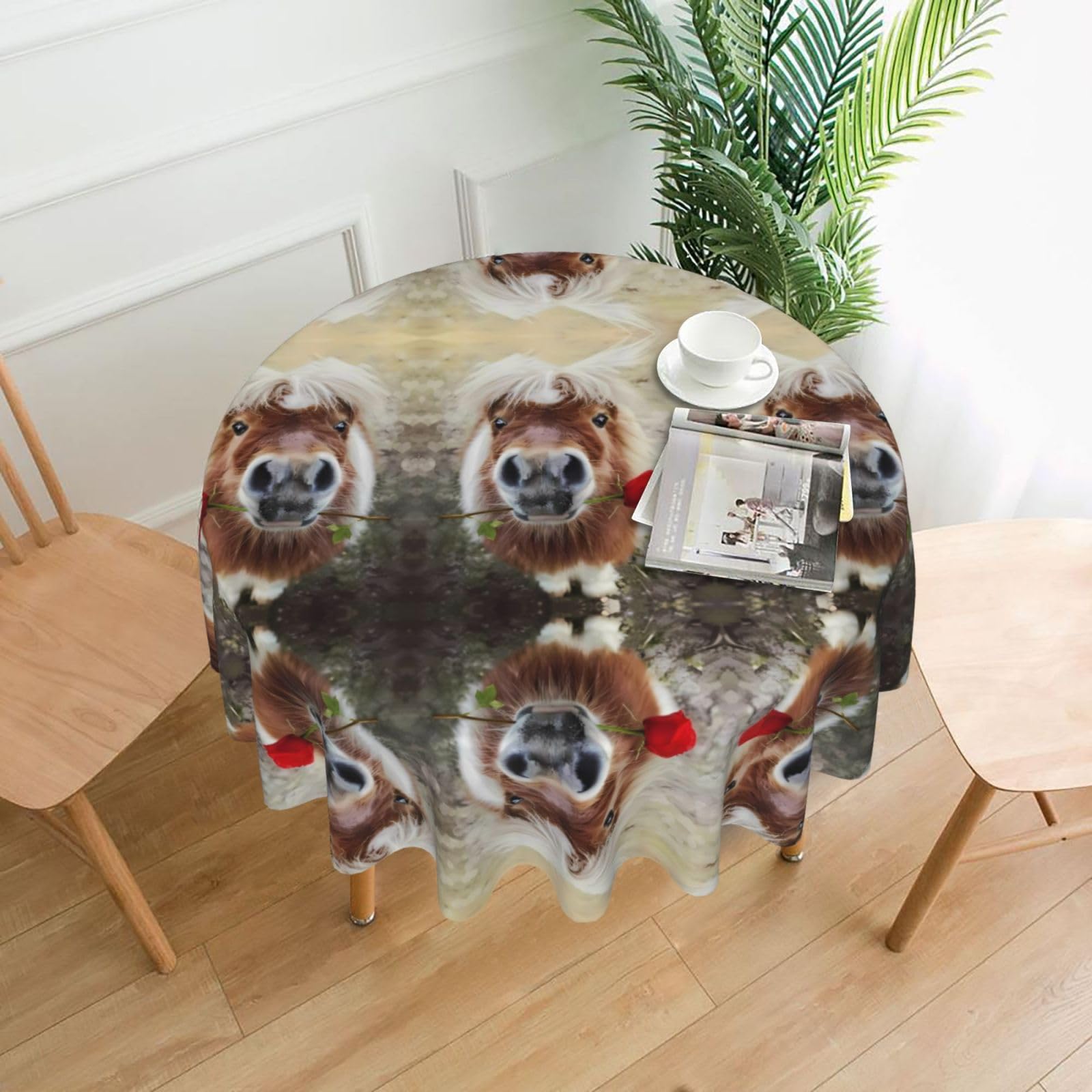 YYHWHJDE Horse and rose Prints Round Decorative Tablecloth 60in – Elevate Your Dining Space with this Elegant Throw for Everyday Charm & Special Occasions