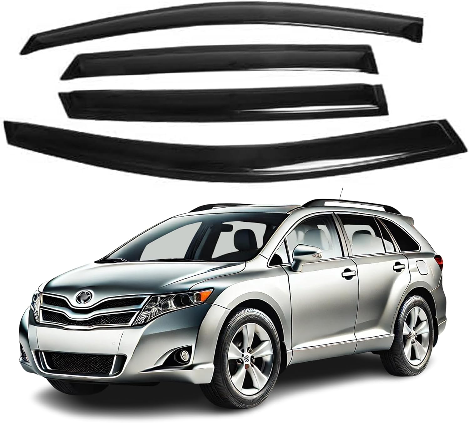 Fits for Toyota Venza 2008 2009 2010 2011 2012 2013 2014 2015 Acrylic 2 mm Thickened Safe Smoke Window Visor Set - Sun, Rain, and Vent Protection, 4-Pieces Tape-On Window Deflector Guard Kit