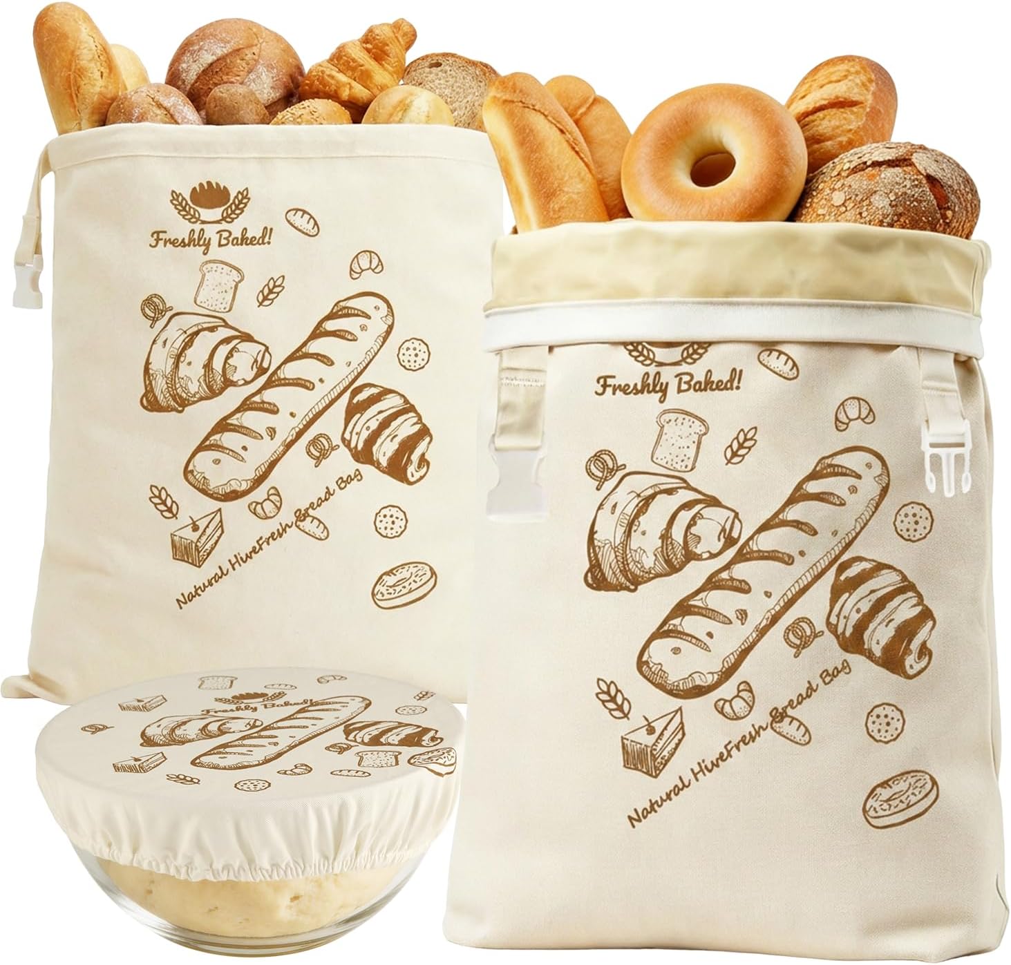Beeswax Bread Bags 2 Pack Reusable Sourdough for Homemade, Large Washable Cotton Linen Food Storage with Removable Wax Liner, Plastic Free 17x13 Inch