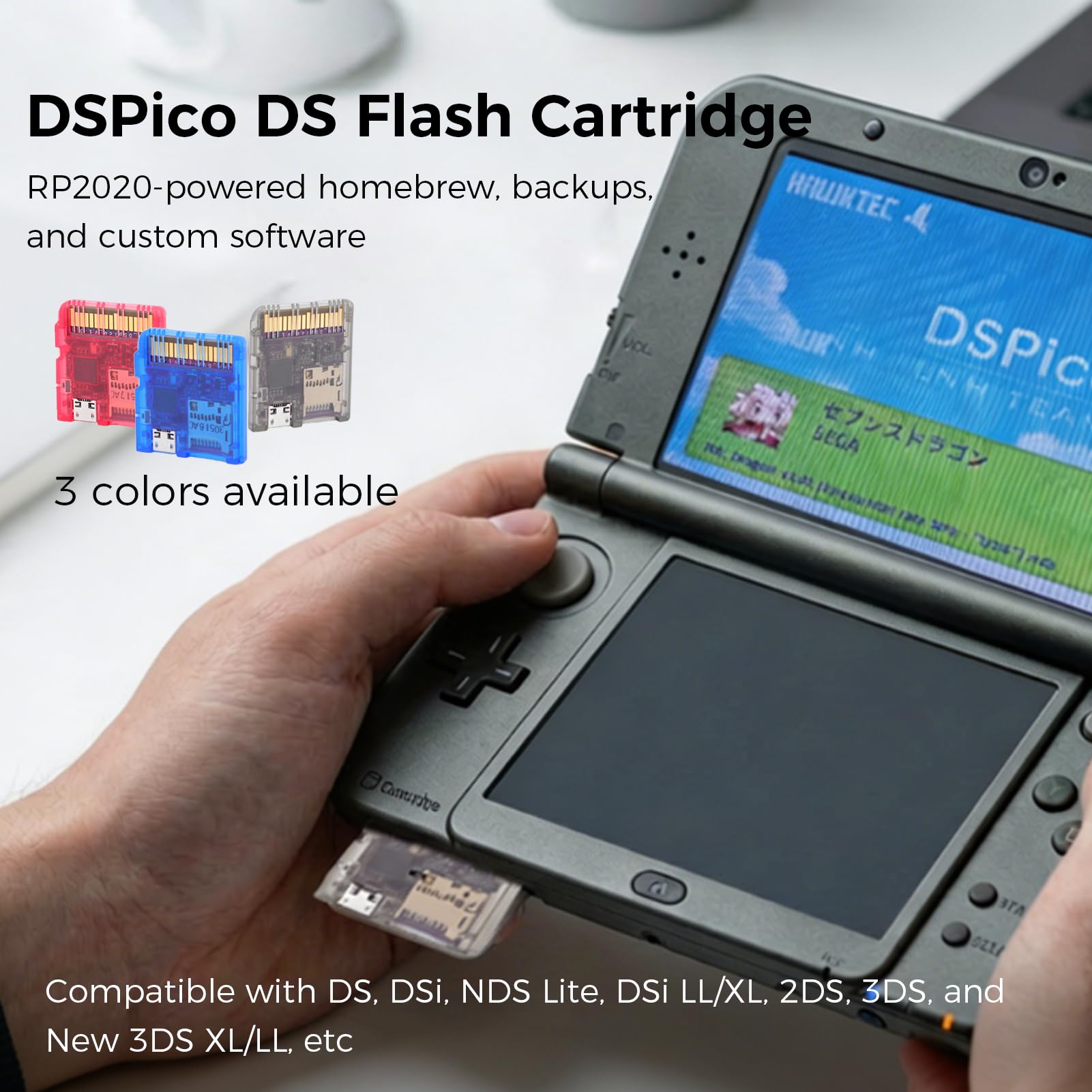 Carte Flash DSPico DS pour NDS DSi 3DS 2DS, Alimentée par MCU RP2040, Cartouche de Jeu Open Source de Mise à Niveau R4 avec 6Mo/s, Mode DS et Prise en Charge du Lanceur Pico (Noir transparent)