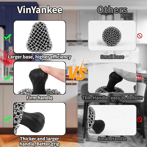 Miniatura 10 de Depurador de hierro fundido con raspador de sartén, depurador de malla 316, esponja de limpieza de correo de cadena mejorada, limpiador de hierro