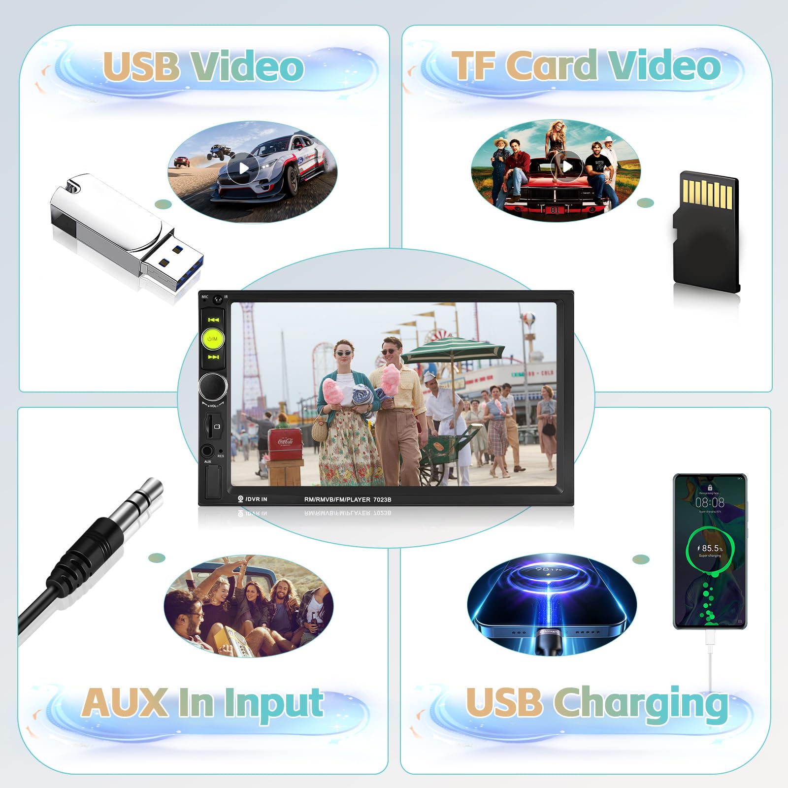 Hikity Autoradio 2 Din con Schermo da 7 Pollici Touchscreen Stereo Auto Bluetooth con Mirror Link per iOS/Android Doppio Din Car Radio con AUX TF SWC FM Retrocamera + Telaio