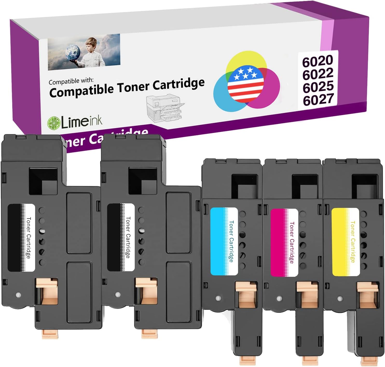 Limeink Compatible Ink Cartridge Replacement for Xerox Workcentre 6027 Toner for Xerox 106r02759 Toner Cartridge Black for Phaser 6027 6025 6022 6020 (2 Black, 1 Cyan, 1 Magenta, 1 Yellow)