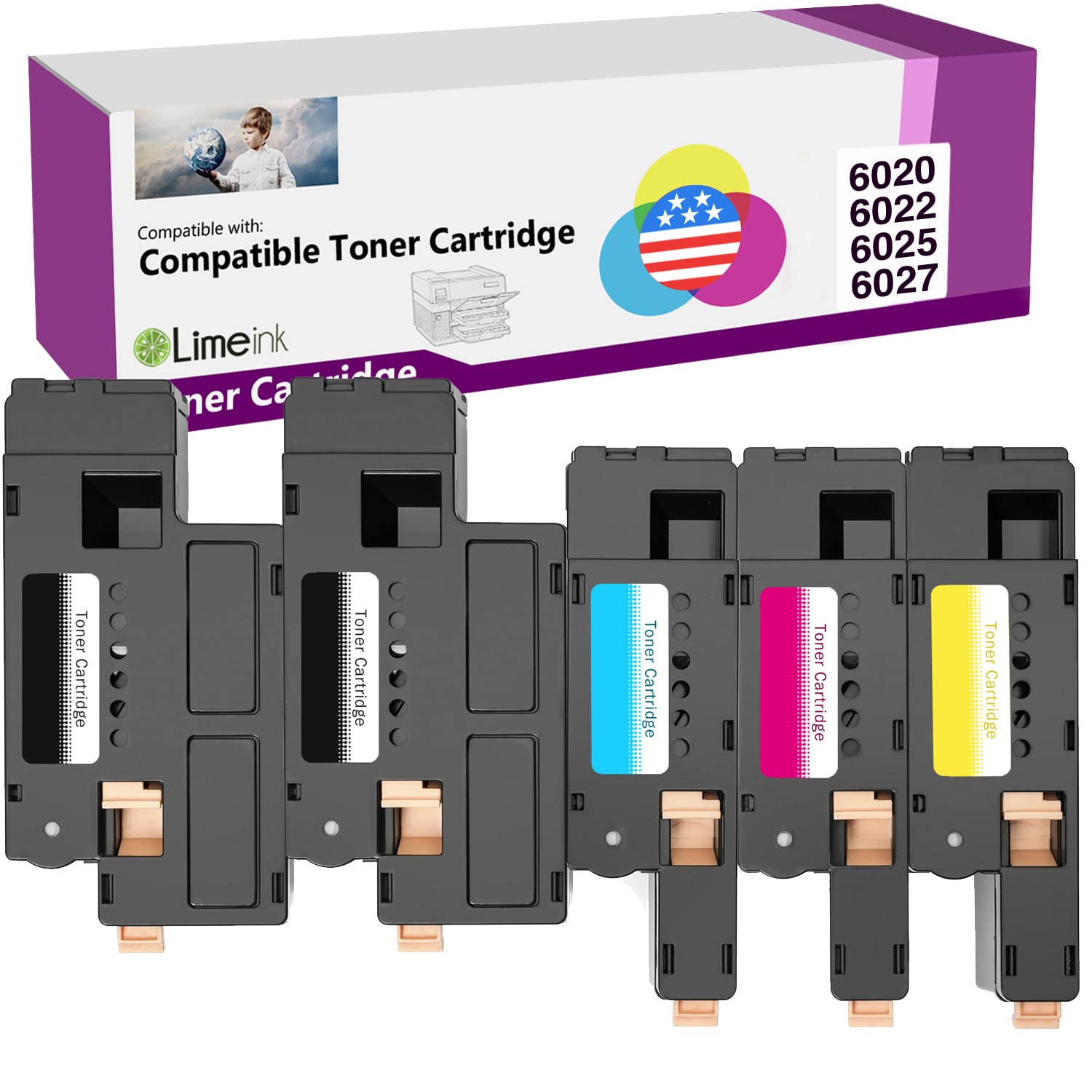 Limeink Cartucho de tinta compatible de repuesto para Xerox Workcentre 6027 Toner para Xerox 106r02759 cartucho de tóner negro para Xerox Phaser 6027 6025 6022 6020 (2 negros, 1 cian, 1 magenta, 1