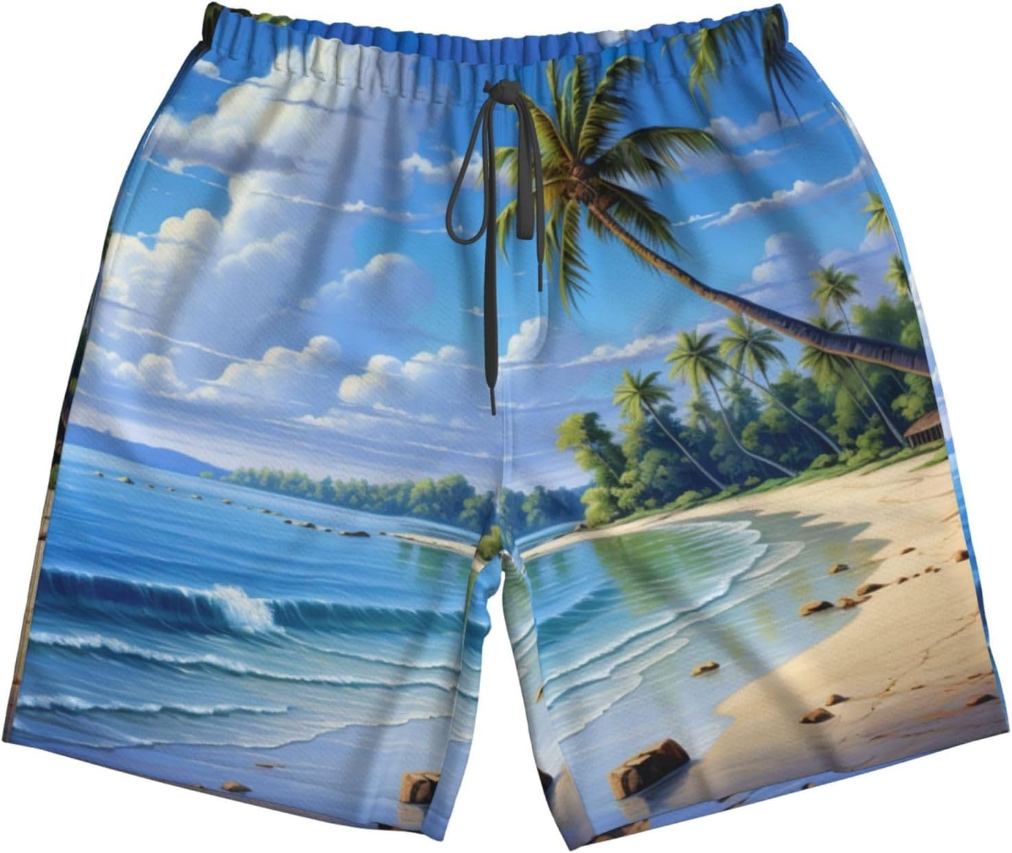 Mens Sandy Beach Print Beach Shorts,Casual Summer Shorts for Men,Quick Dry Polyester