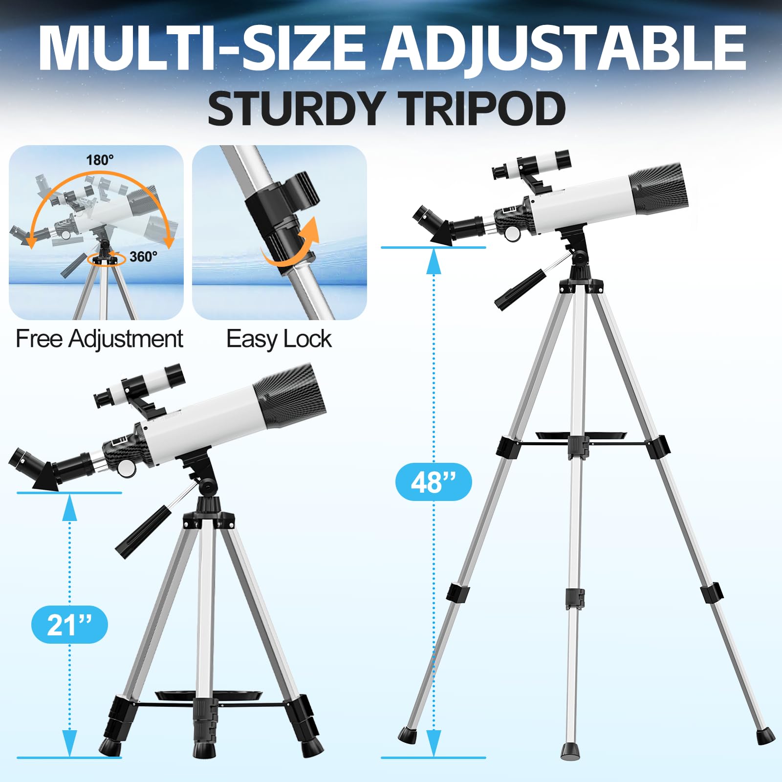 70mm Aperture Astronomy Telescope For Beginners - 400mm Scope With Phone Adapter & Tripod