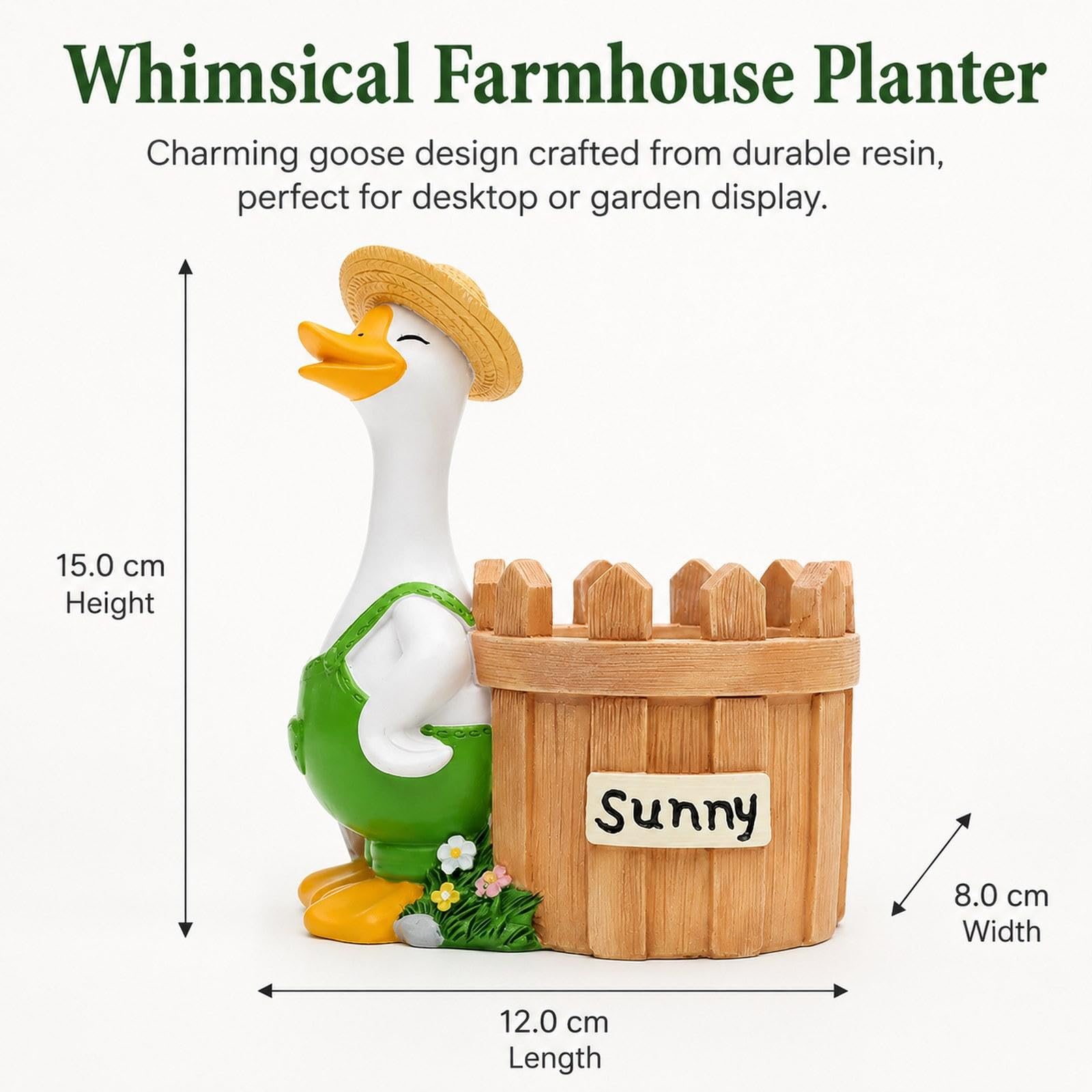 Goose Planter Pot Fioriera Vaso Ornamento Contenitore Resina Piccolo per Tavolo Scaffale Esterno Adatto a Regalo Decorazione, 12x8x15 Cm