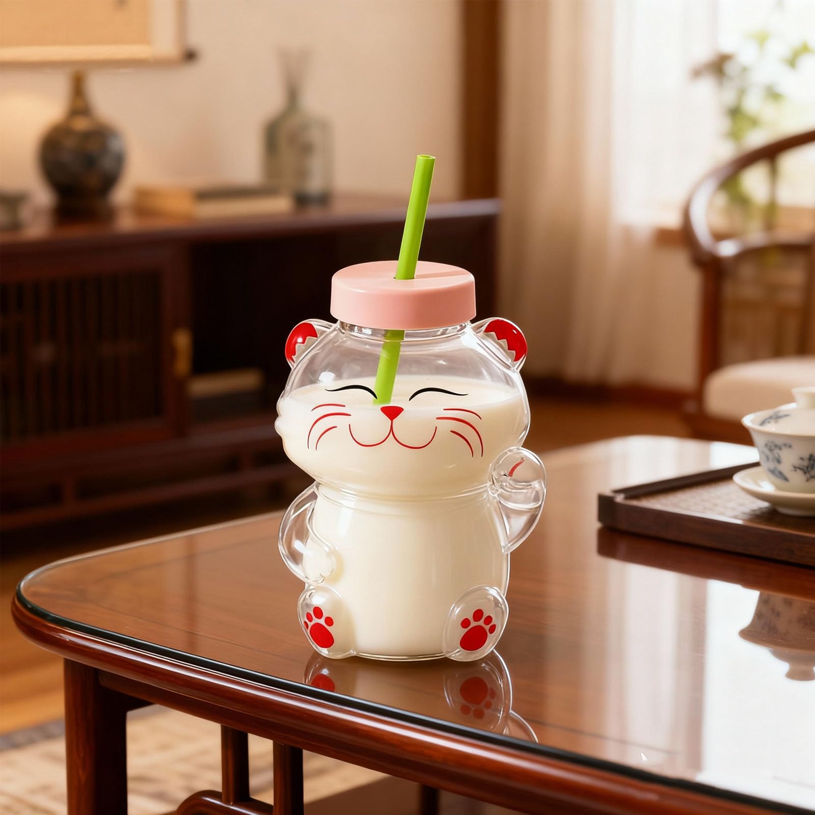 Taza de cristal fácil de usar, adorable forma de oso, a prueba de derrames, construcción resistente para bebidas frías y calientes, adorable diseño de oso, tapa a prueba de fugas, segura