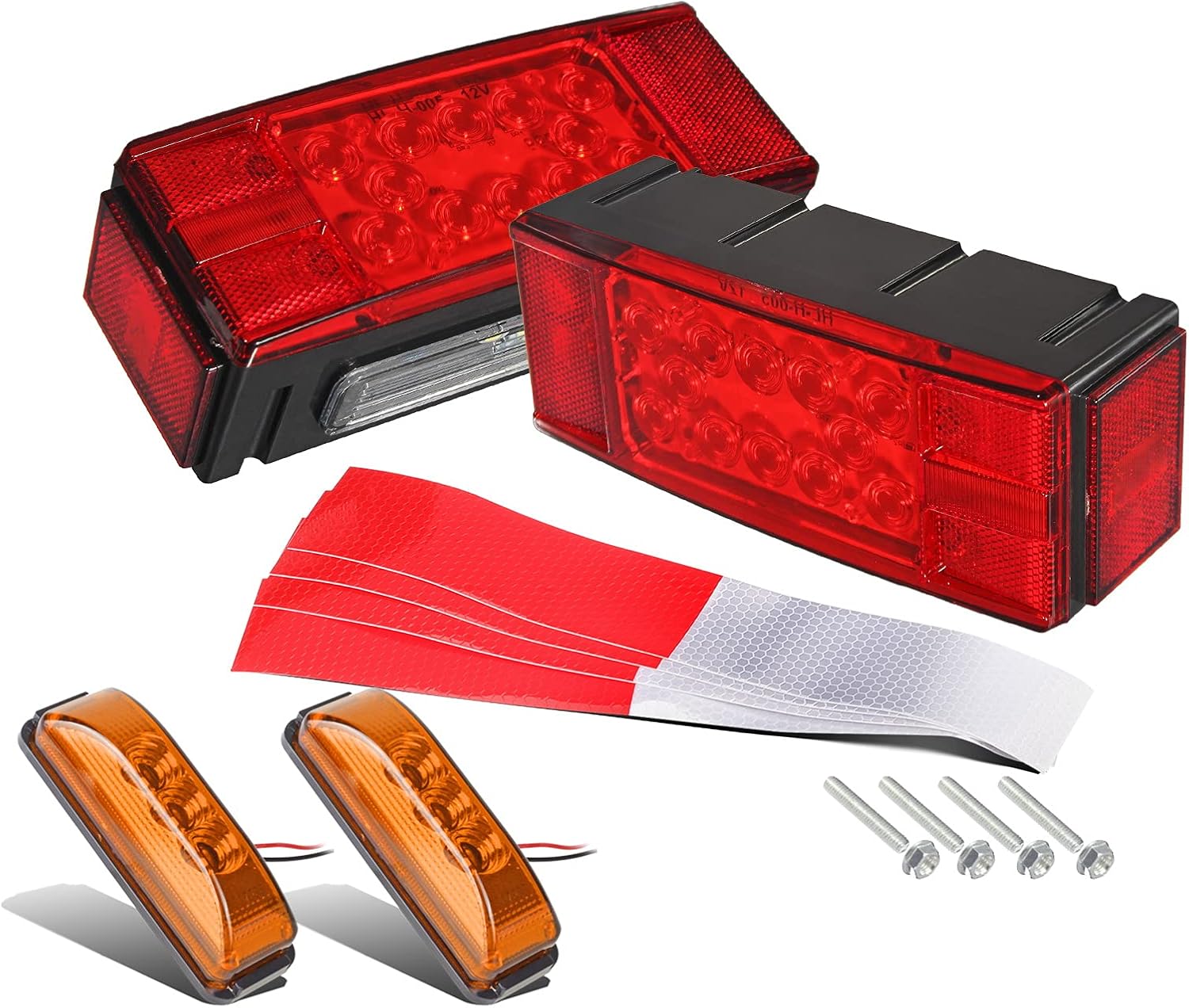 Partsam Led Boat Trailer Lights Kit Submersible, 2Pcs Low Profile Rectangle Led Tail Lights + 2Pcs 4" Thin Trailer Clearance Side Marker Lights 3LED