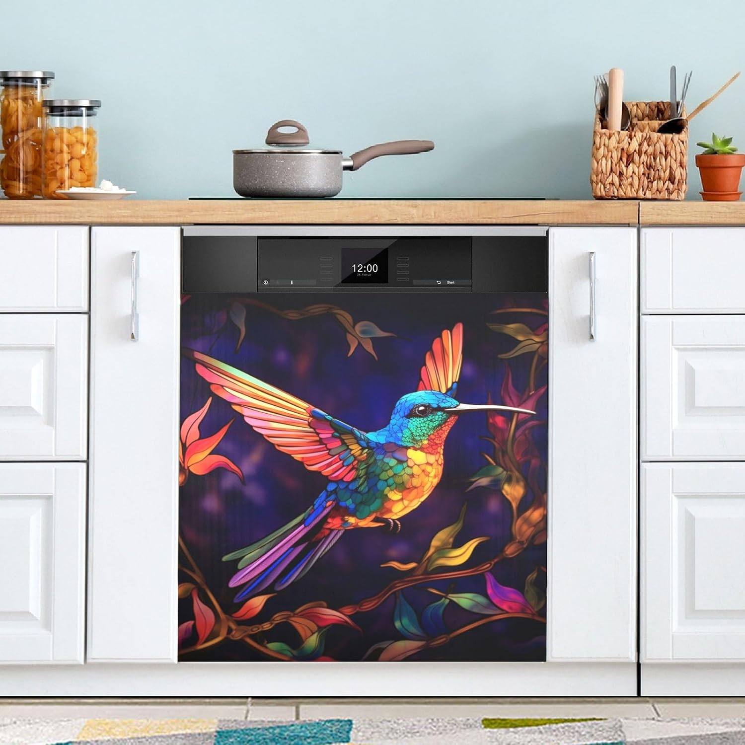 Dishwasher Cover Magnet Brightly Hummingbird Print, Dish Washer Cover for Kitchen Decor, Easily Trimmable Dishwasher Sticker Refrigerator Magnetic Cover 23×26 in