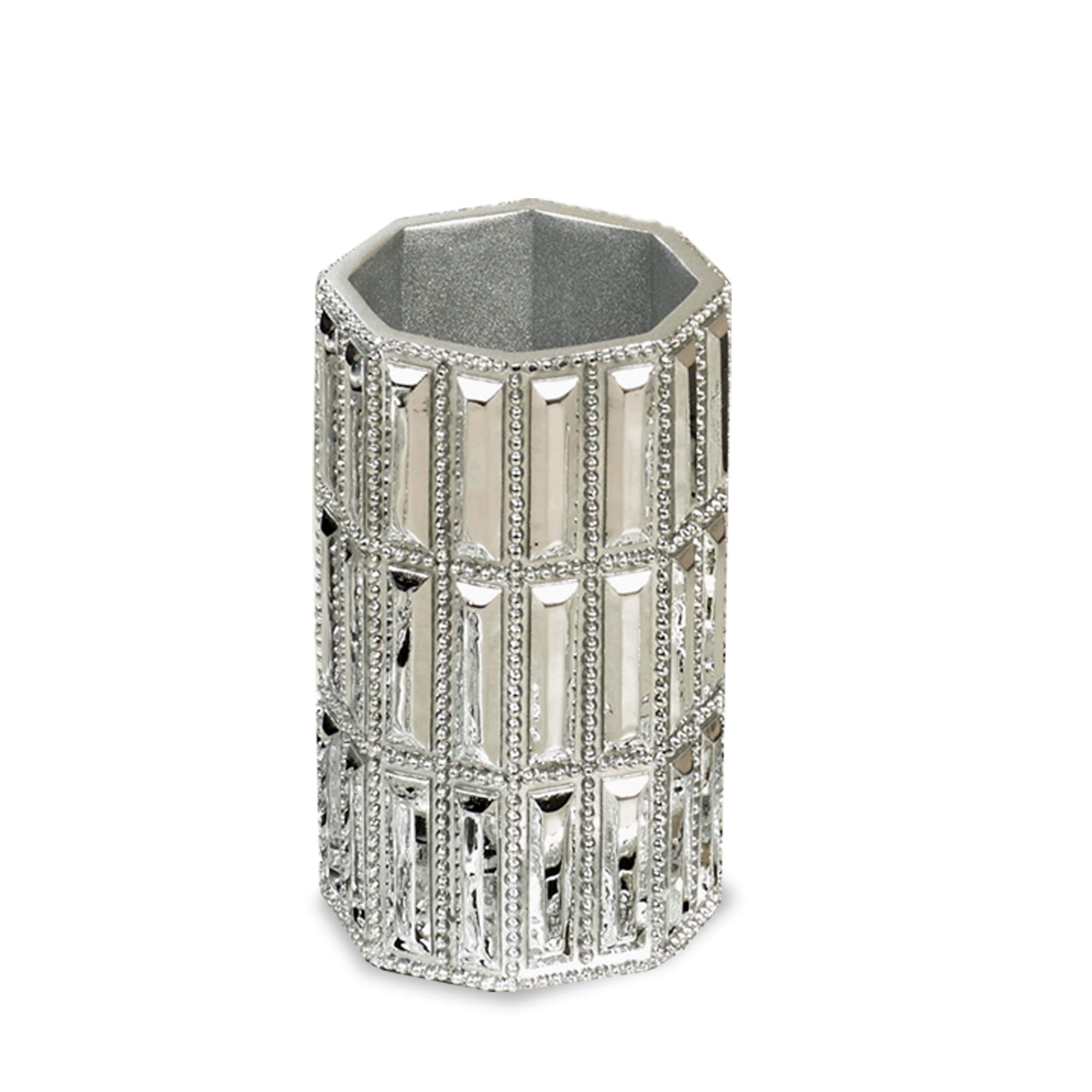 nu steel Chrome Resin Decorative Tumbler Cup for Bathroom Vanity Countertops for Rinsing, Drinking, Storing Dental Accessories and Organizing Makeup Brushes, Eye Liners