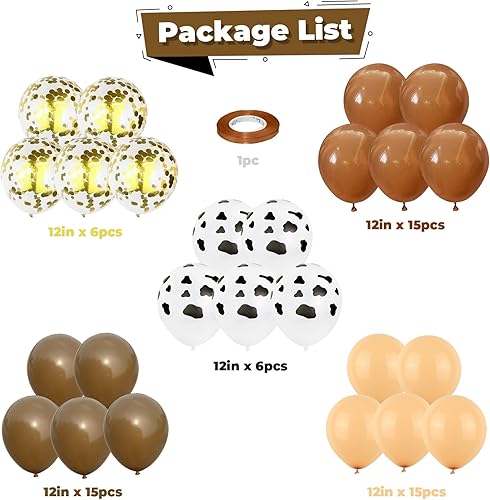 Miniatura 2 de Globos con Estampado de Vaca Marrón Sonrosado Decoraciones de Cumpleaños Vaquero Fiesta de Granja Occidental 60pcs 12 pulgadas Globos de Látex de