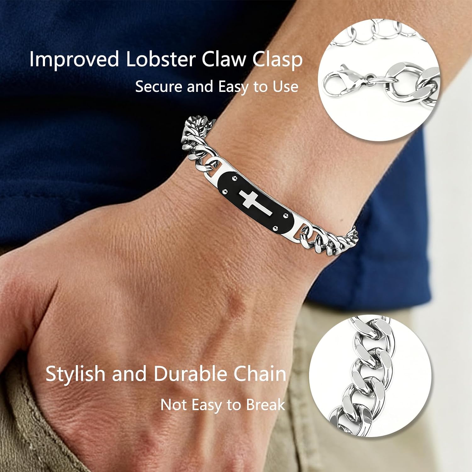 Silver Cuban Cross Bracelet Gifts for Men Teenage Teen Boys, Best Baptism Favors Decorations