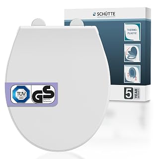 WC-Sitz mit Absenkautomatik | thermoplast | Abnehmbarer Klodeckel aus bruchsicherem Material | Einfache DIY Montage durch Montageschablone | Toilettendeckel und Brille bis 500 kg belastbar | Weiß