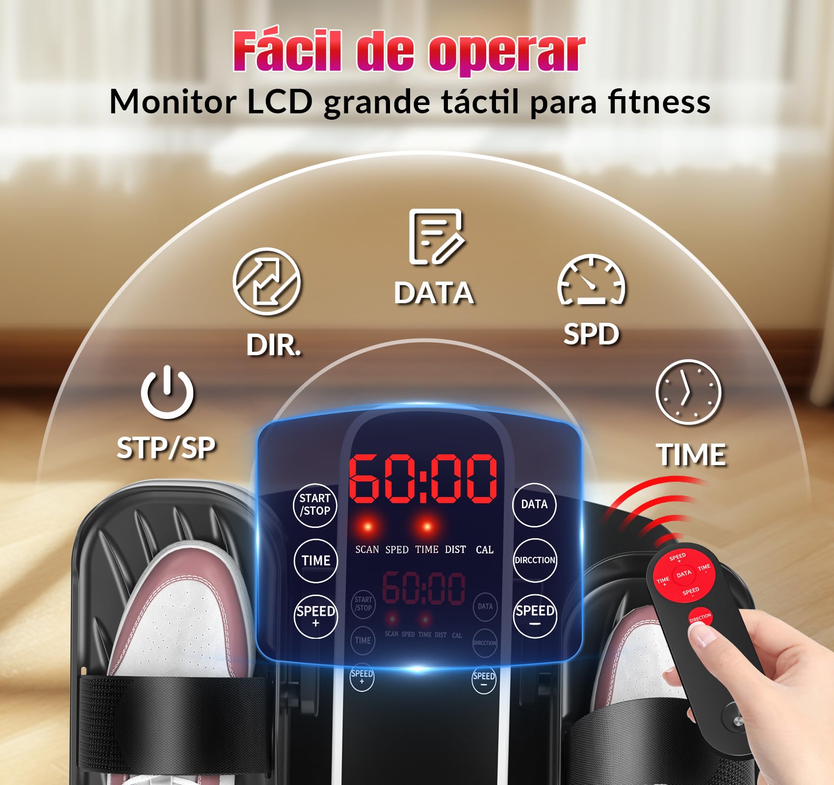 Mini Elíptica Eléctrica de Escritorio, Pedales Estaticos 2 en 1 con 15 Velocidades Ajustables y 3 Modos Automáticos, Pedaleador Eléctrico Compacto y Silencioso, para Mayores y Adultos