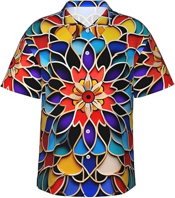 Mens Hawaiian Shirt Short Sleeve Button Down Shirts Moroccan Color Beach Shirt Lightweight Blouses