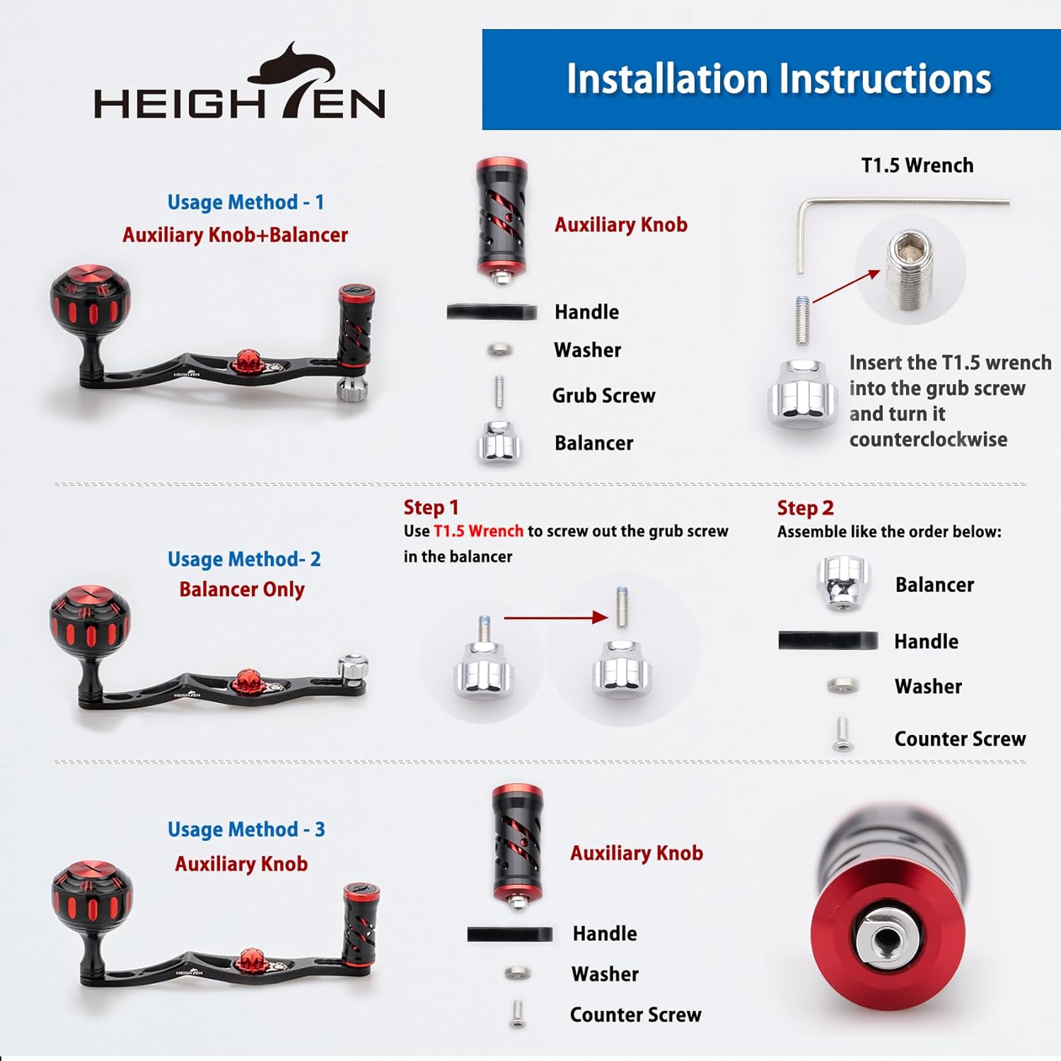 70/45mm Fishing Reel Handle for Shimano Daiwa Abu Garcia Penn Kaking Lew's Baitcasting Reel Power Handle Crank Accessory (Black & Red) (0130)